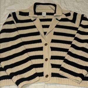 Mauve Black and Cream Striped Cardigan